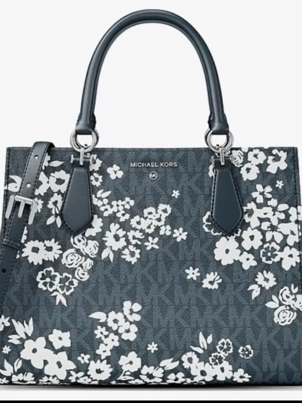 MICHAEL KORS Marilyn Md Printed Signature Logo Satchel Crossbody  Admiral  NWT